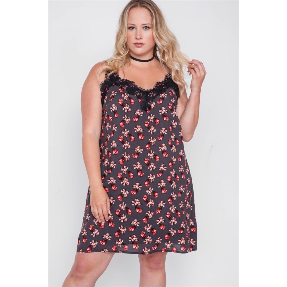 Soprano Black Floral Lace Trim Slip Mini Dress NWOT